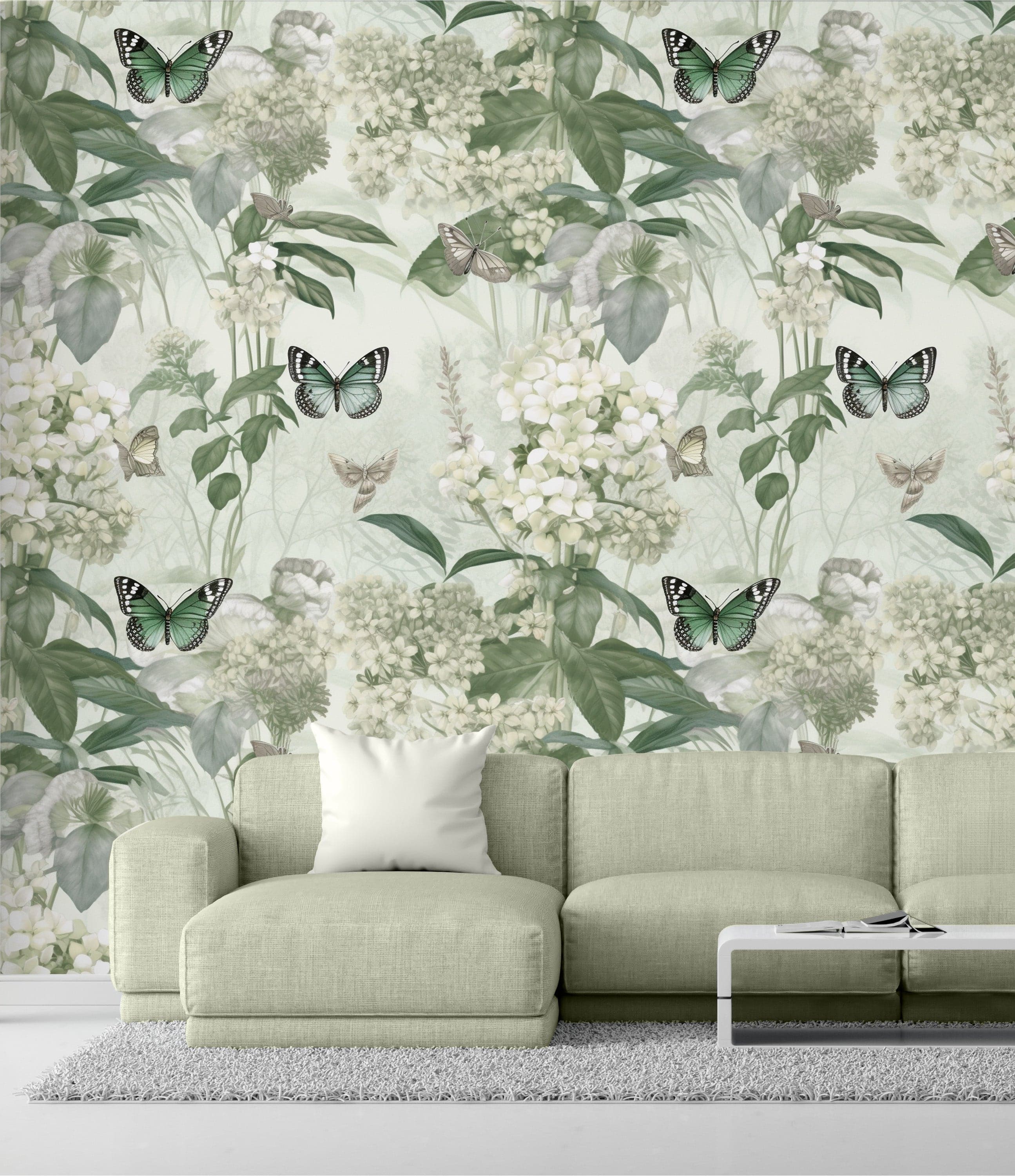 Green Blossom Teal Butterflies